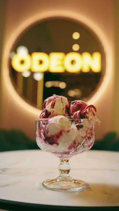 Yogurt Gelato with Odeon Sign in Background